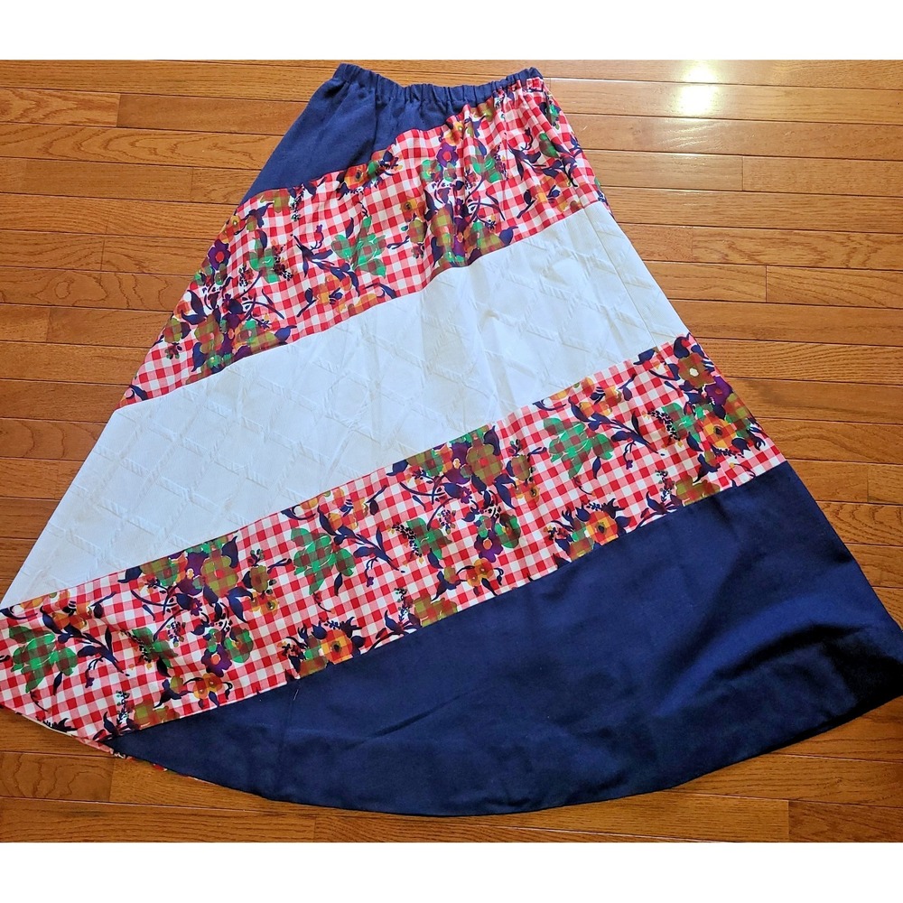 70's Chessa Davis Patchwork Maxi Skirt W/ Slip L Boho Hippie Whimsy Farm Girl